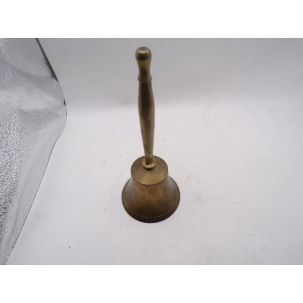 Vintage Solid Brass‎ Hand Bell 7 Inch Tall Turned Handle Dinner School Bell Gold